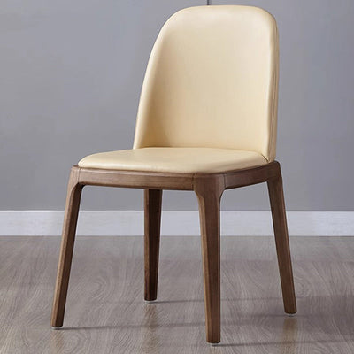 Contemporary Nordic Square Leather Solid Wood Dining Chair Curved Backrest For Dining Room