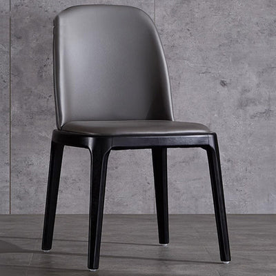 Contemporary Nordic Square Leather Solid Wood Dining Chair Curved Backrest For Dining Room