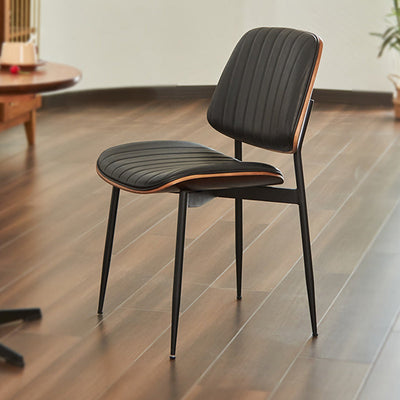 Modern Minimalist Rectangular Leather Wood Steel Chair Backrest Armless For Living Room