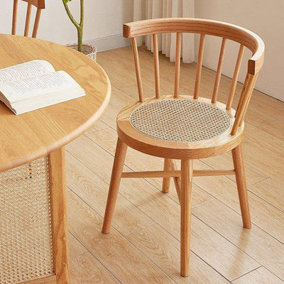 Traditional Japanese Round Wood Rattan Chair Backrest Armless For Living Room