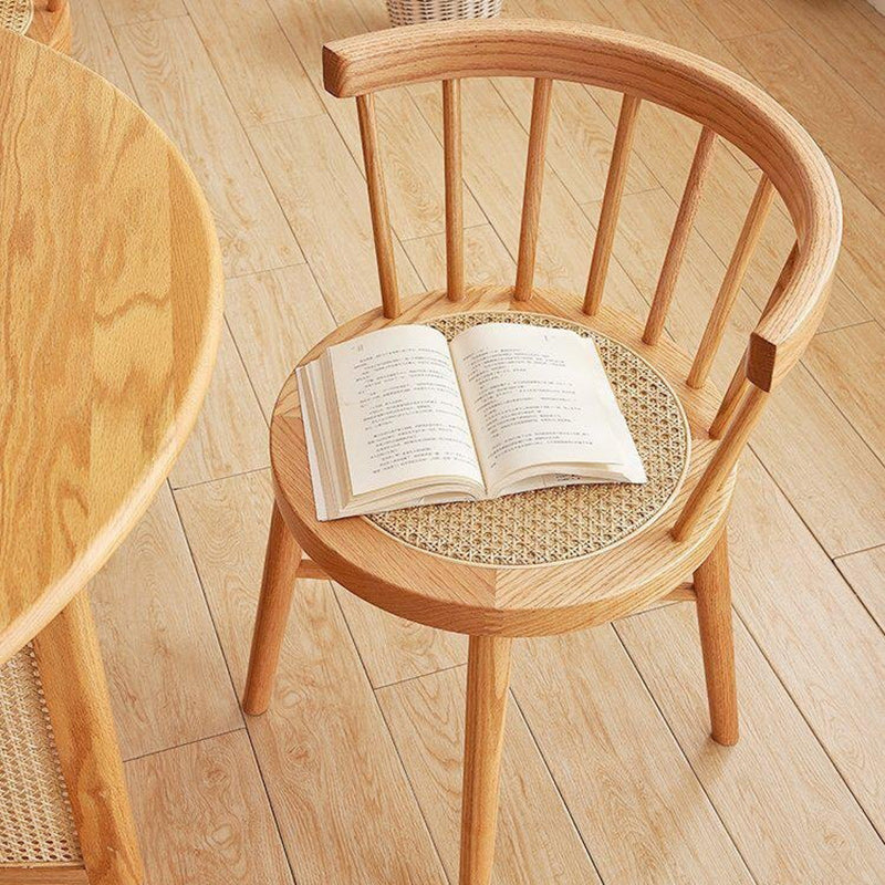 Traditional Japanese Round Wood Rattan Chair Backrest Armless For Living Room