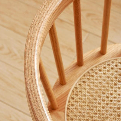 Traditional Japanese Round Wood Rattan Chair Backrest Armless For Living Room