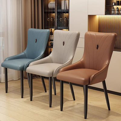 Contemporary Nordic Square Leather Upholstered Carbon Steel Legs Dining Chair Backrest For Dining Room