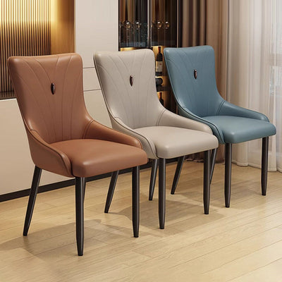 Contemporary Nordic Square Leather Upholstered Carbon Steel Legs Dining Chair Backrest For Dining Room