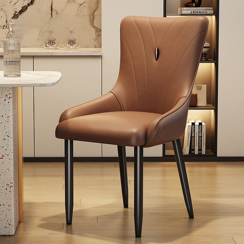 Contemporary Nordic Square Leather Upholstered Carbon Steel Legs Dining Chair Backrest For Dining Room