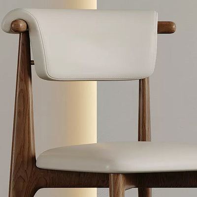 Contemporary Scandinavian Square Wood Leather Upholstered Dining Chair Backrest For Dining Room