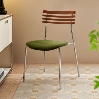 Modern Minimalist Ladderback Flannel Iron Wood Upholstered Dining Chair Backrest For Dining Room