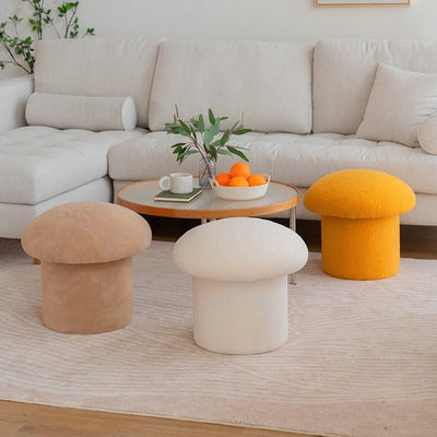 Contemporary Nordic Mushroom Shape Lambskin Low Stool For Living Room