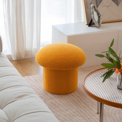 Contemporary Nordic Mushroom Shape Lambskin Low Stool For Living Room