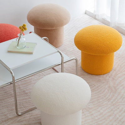 Contemporary Nordic Mushroom Shape Lambskin Low Stool For Living Room