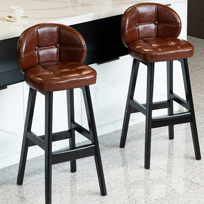 Contemporary Luxury Round Fabric Oil Wax Leather Rubber Wood Bar Stool Low Back Footrest For Dining Room