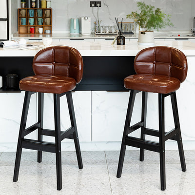 Contemporary Luxury Round Fabric Oil Wax Leather Rubber Wood Bar Stool Low Back Footrest For Dining Room