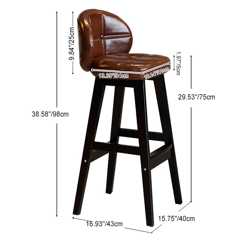 Contemporary Luxury Round Fabric Oil Wax Leather Rubber Wood Bar Stool Low Back Footrest For Dining Room