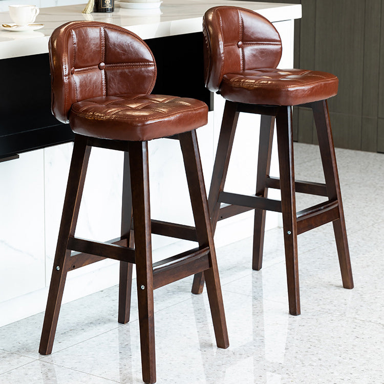 Contemporary Luxury Round Fabric Oil Wax Leather Rubber Wood Bar Stool Low Back Footrest For Dining Room