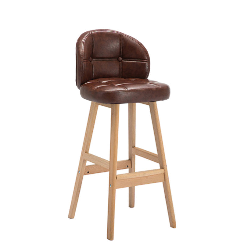 Contemporary Luxury Round Fabric Oil Wax Leather Rubber Wood Bar Stool Low Back Footrest For Dining Room