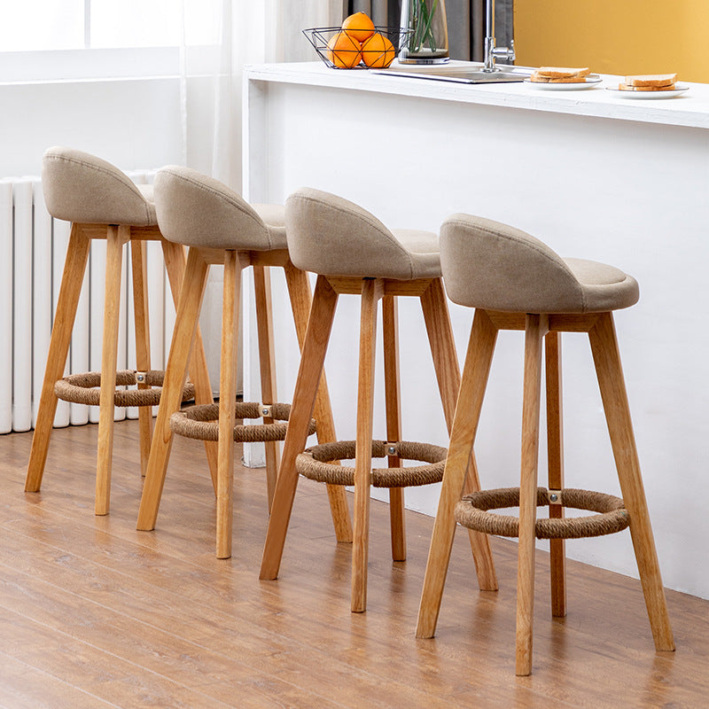 Contemporary Nordic Round Rubber Wood Rotatable Low Back Upholstered Bar Stool Footrest For Dining Room