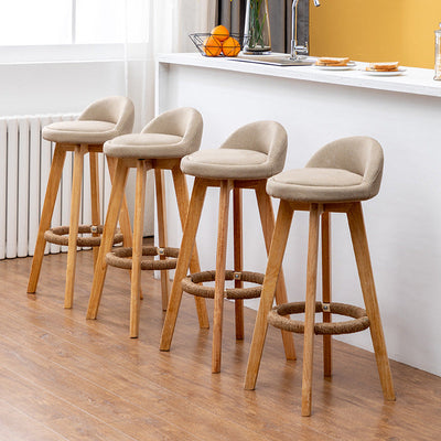 Contemporary Nordic Round Rubber Wood Rotatable Low Back Upholstered Bar Stool Footrest For Dining Room