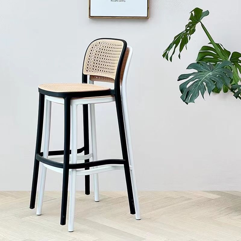 Contemporary Nordic Square PP Plastic Bar Stool Backrest Footrest For Dining Room