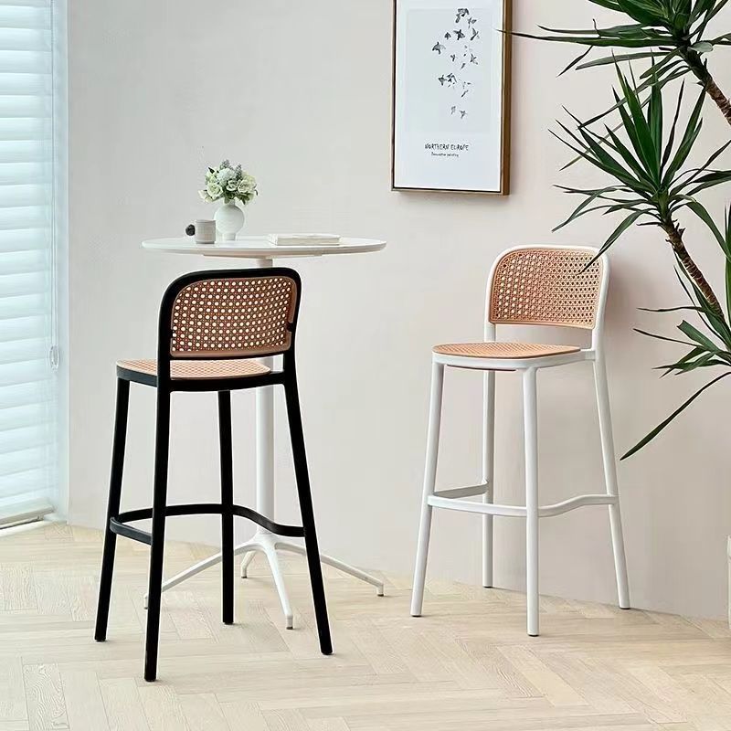 Contemporary Nordic Square PP Plastic Bar Stool Backrest Footrest For Dining Room