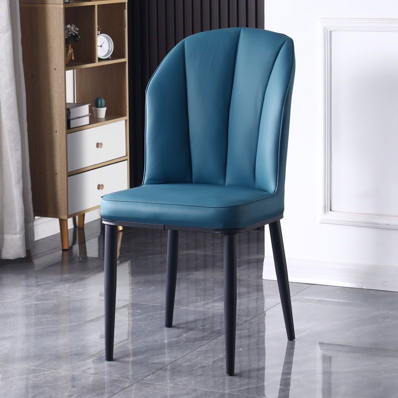 Contemporary Nordic Square Vertical Grain PU Leather Upholstered Carbon Steel Dining Chair Backrest For Dining Room