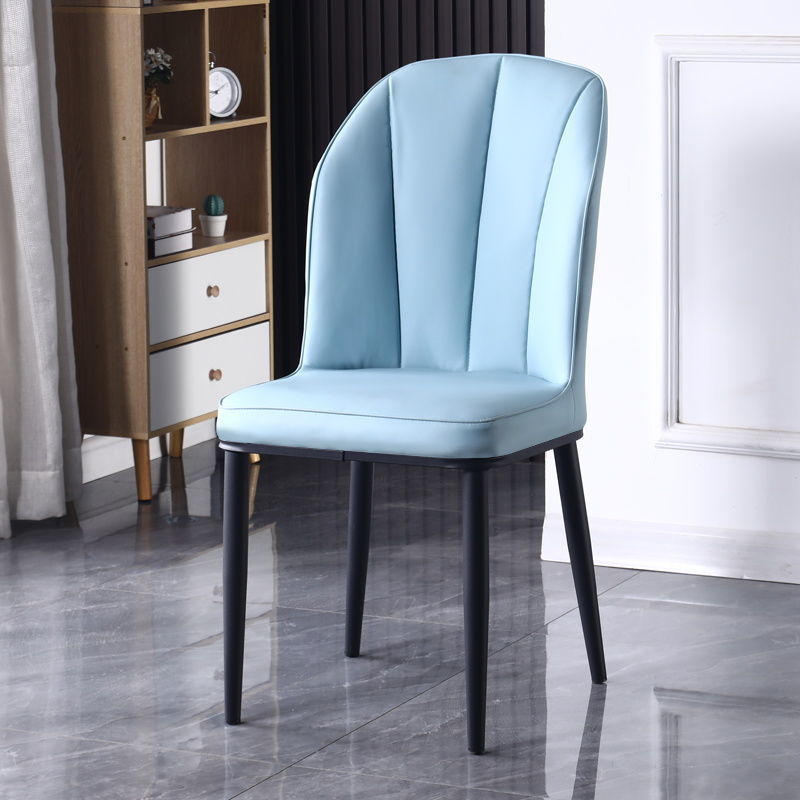 Contemporary Nordic Square Vertical Grain PU Leather Upholstered Carbon Steel Dining Chair Backrest For Dining Room