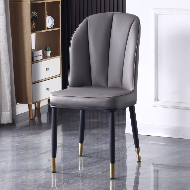 Contemporary Nordic Square Vertical Grain PU Leather Upholstered Carbon Steel Dining Chair Backrest For Dining Room