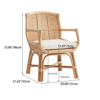 Traditional Japanese Weaving Rattan Square Dining Chair Backrest Armrest For Dining Room