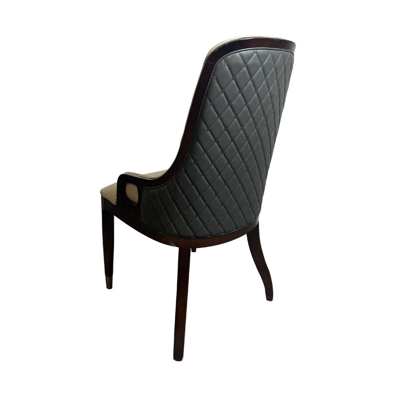 Modern Luxury Plaid Back Leather Rubber Wood Dining Chair Backrest For Dining Room