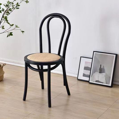 Contemporary Retro Rattan Beech Wood Round Arched Dining Chair Backrest For Dining Room