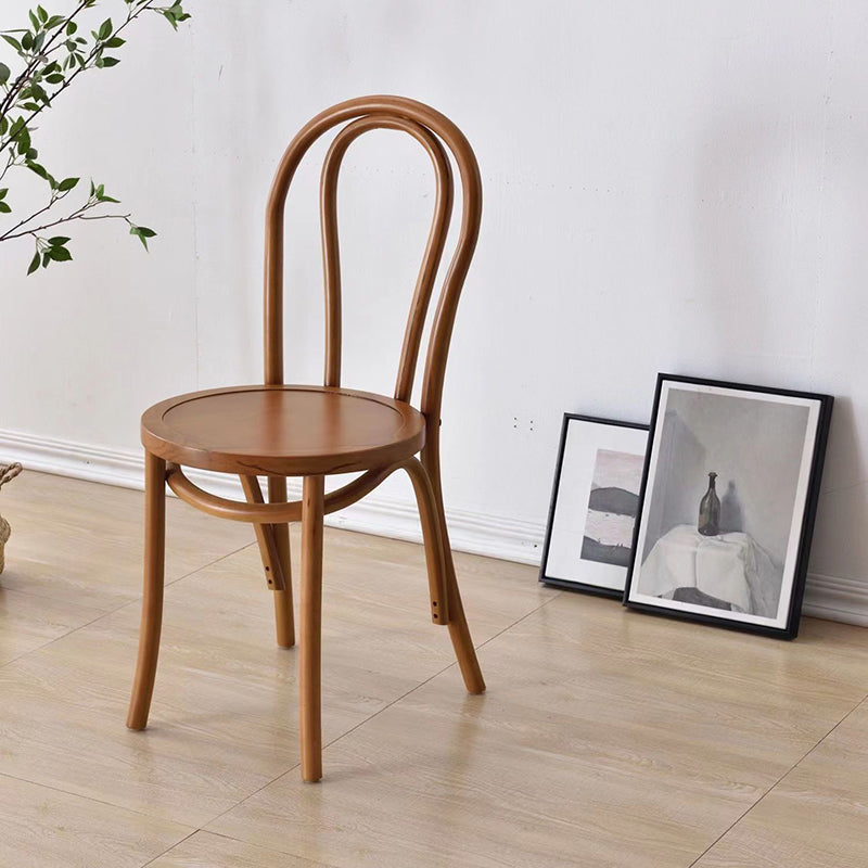 Contemporary Retro Rattan Beech Wood Round Arched Dining Chair Backrest For Dining Room