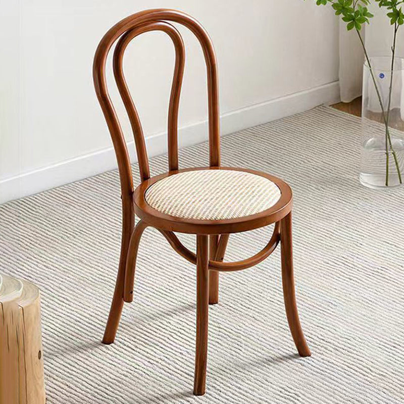 Contemporary Retro Rattan Beech Wood Round Arched Dining Chair Backrest For Dining Room