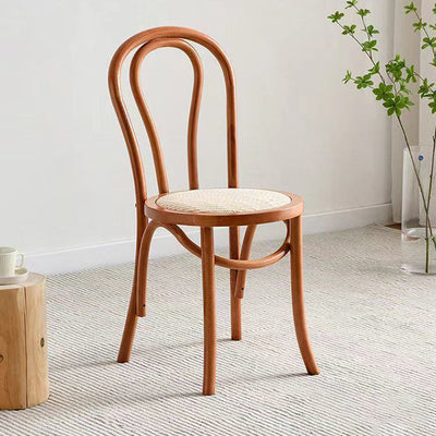 Contemporary Retro Rattan Beech Wood Round Arched Dining Chair Backrest For Dining Room