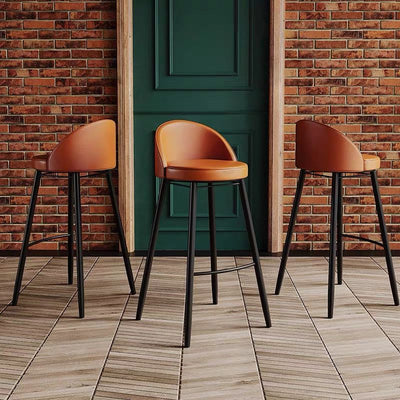 Contemporary Nordic Iron Curved Low Back Upholstered Bar Stool For Dining Room