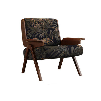 Chaise d'appoint contemporaine rétro rectangulaire à rayures en bois de baie avec cadre en bois, dossier et accoudoirs rembourrés de soie pour le salon 