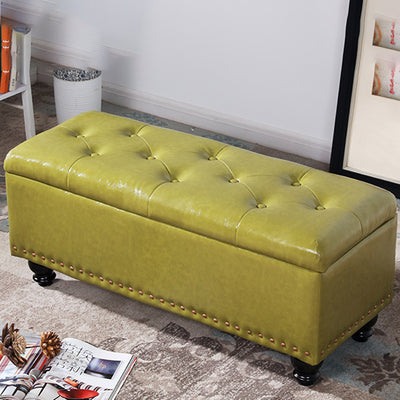 Contemporary Nordic Wood PU Leather Upholstered Rectangular Storage Bench For Living Room