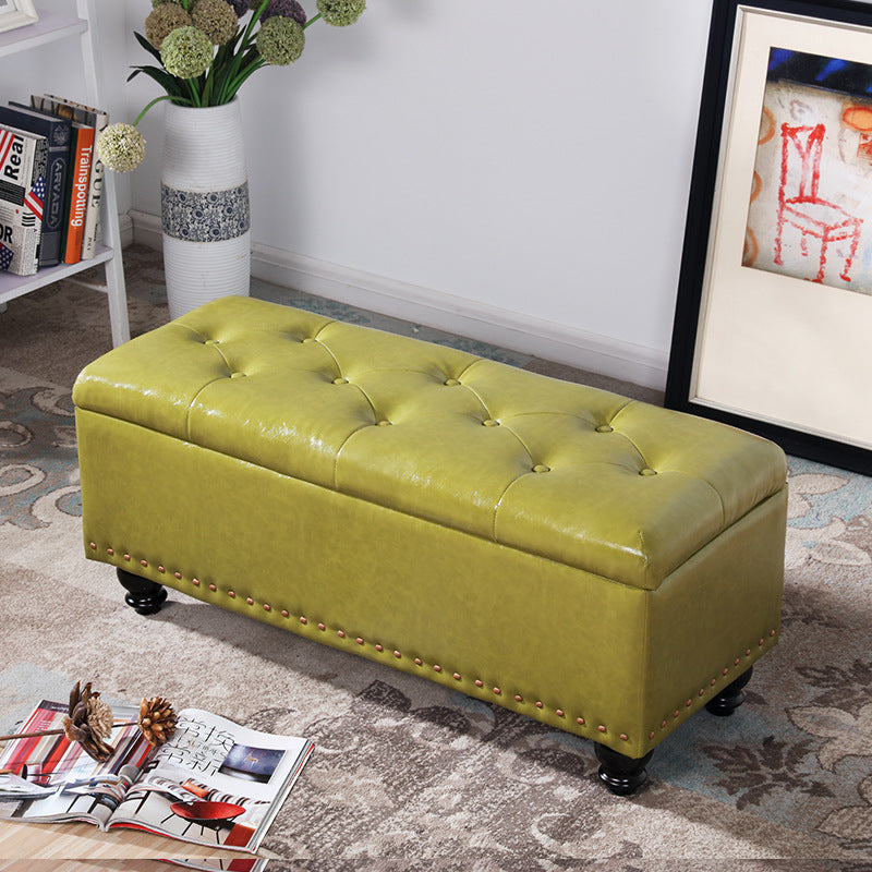 Contemporary Nordic Wood PU Leather Upholstered Rectangular Storage Bench For Living Room