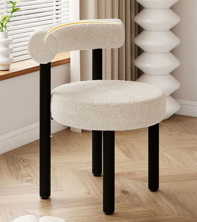 Contemporary Nordic Round Lambswool Iron Vanity Stool Backrest For Bedroom