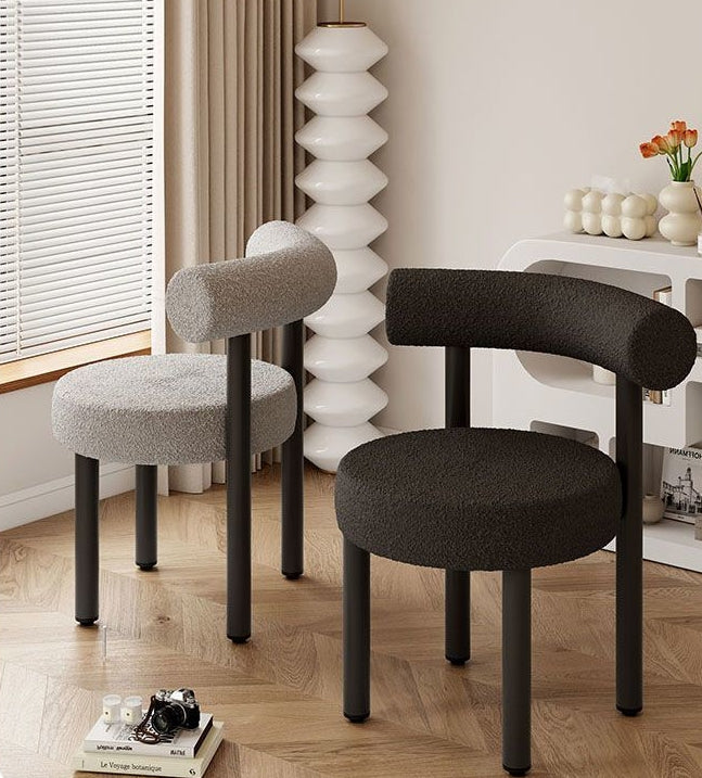 Contemporary Nordic Round Lambswool Iron Vanity Stool Backrest For Bedroom