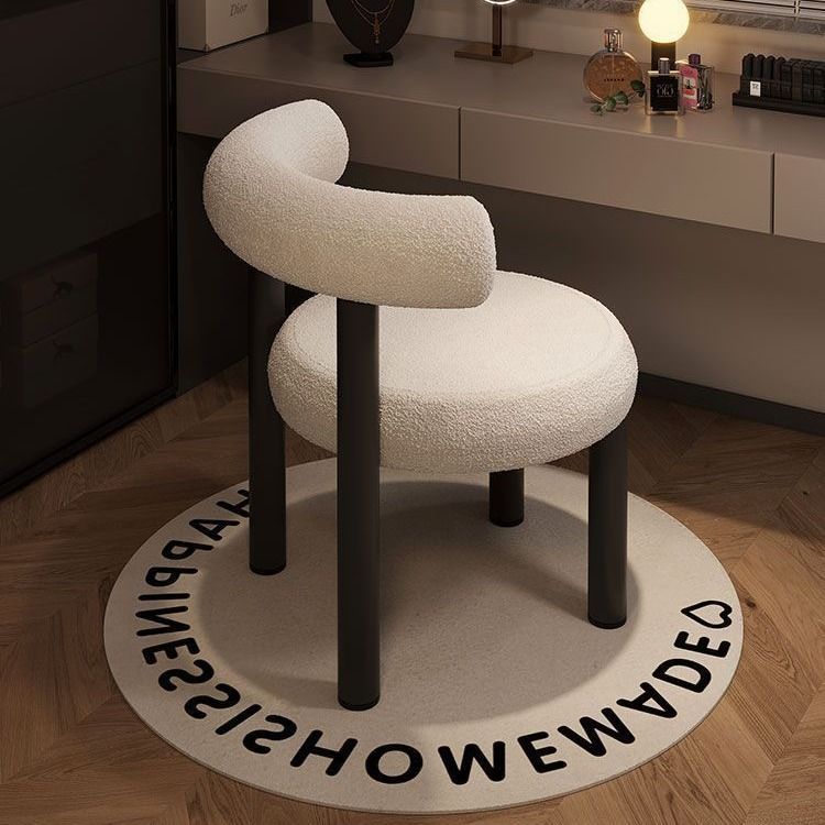 Contemporary Nordic Round Lambswool Iron Vanity Stool Backrest For Bedroom