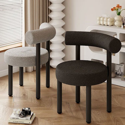 Contemporary Nordic Round Lambswool Iron Vanity Stool Backrest For Bedroom