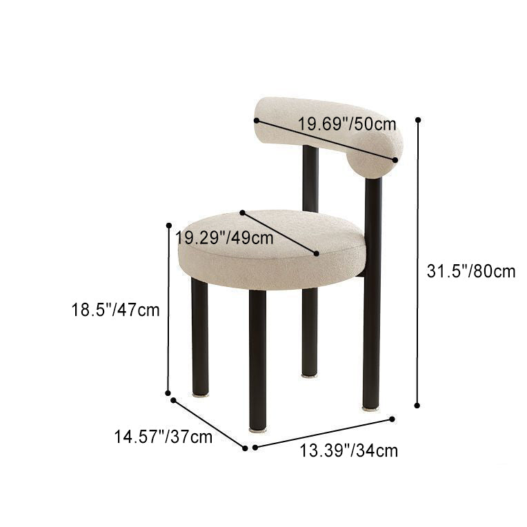 Zeitgenössischer nordischer runder Hocker aus Lammwolle mit Metallrückenlehne für das Schlafzimmer 