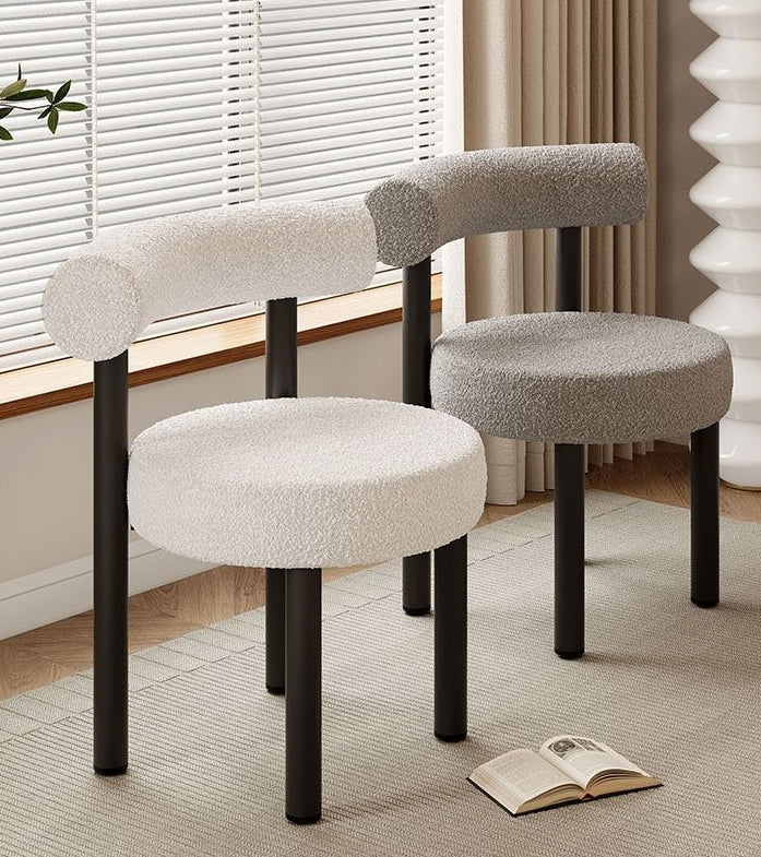 Contemporary Nordic Round Lambswool Iron Vanity Stool Backrest For Bedroom