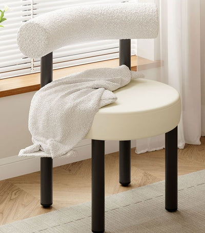 Contemporary Nordic Round Lambswool Iron Vanity Stool Backrest For Bedroom