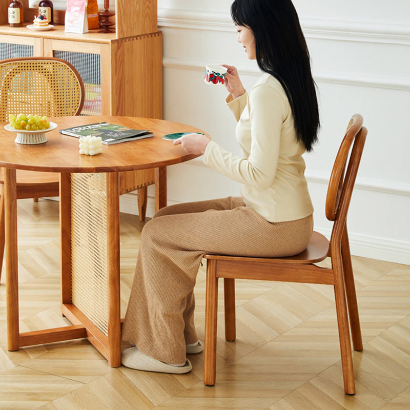 Modern Minimalist Square Curved Wood Rattan Dining Chair Backrest For Dining Room