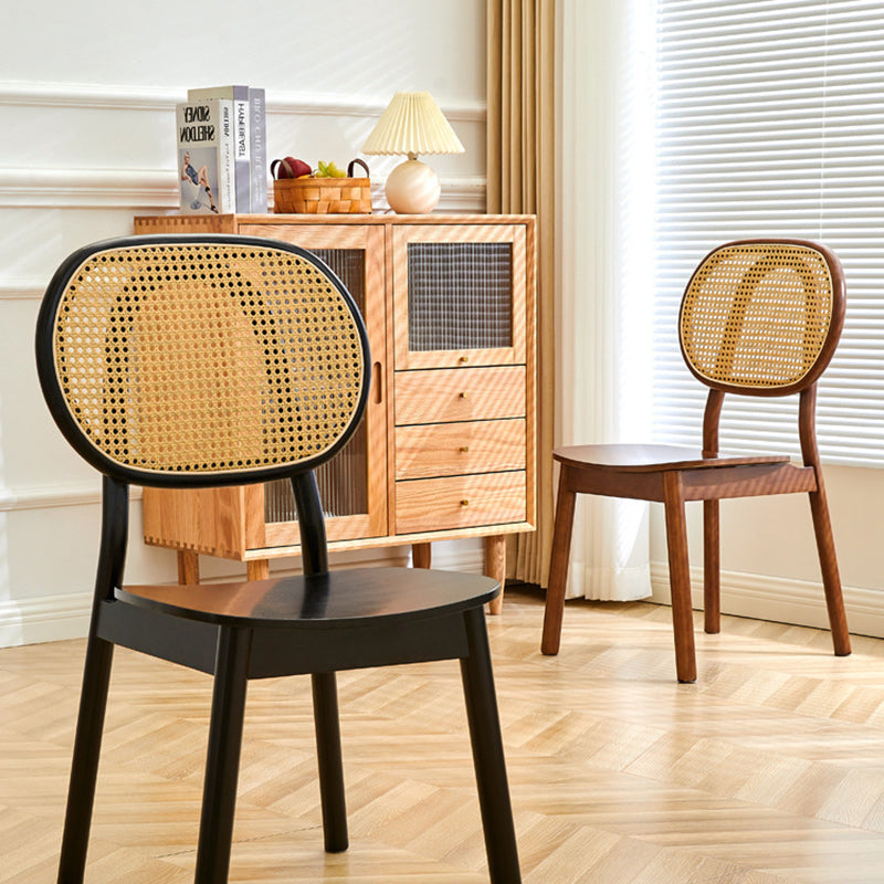 Modern Minimalist Square Curved Wood Rattan Dining Chair Backrest For Dining Room