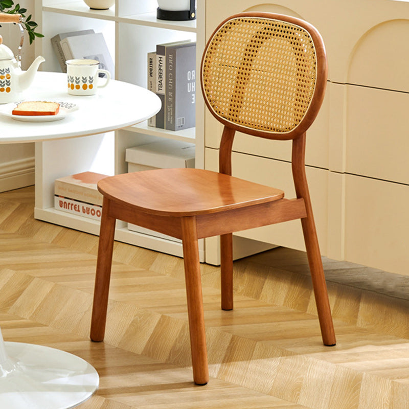 Modern Minimalist Square Curved Wood Rattan Dining Chair Backrest For Dining Room