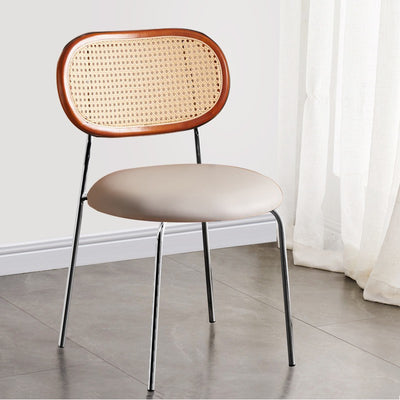 Contemporary Nordic Square Rattan Iron PU Leather Upholstered Dining Chair Backrest For Dining Room