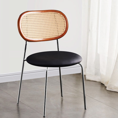 Contemporary Nordic Square Rattan Iron PU Leather Upholstered Dining Chair Backrest For Dining Room