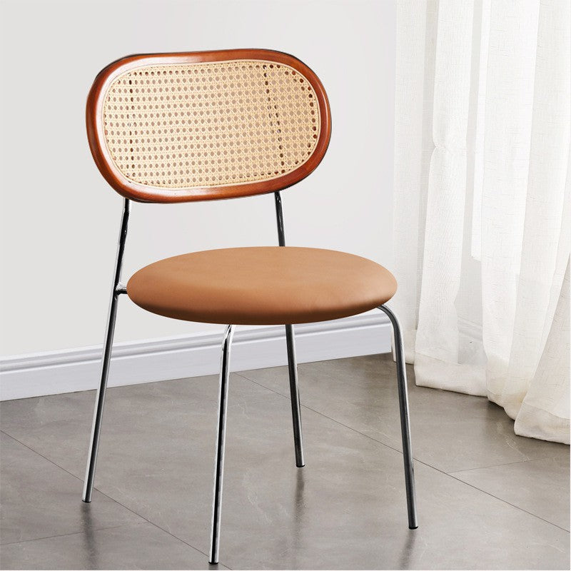 Contemporary Nordic Square Rattan Iron PU Leather Upholstered Dining Chair Backrest For Dining Room