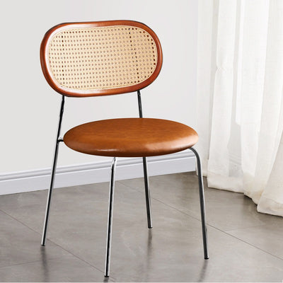 Contemporary Nordic Square Rattan Iron PU Leather Upholstered Dining Chair Backrest For Dining Room